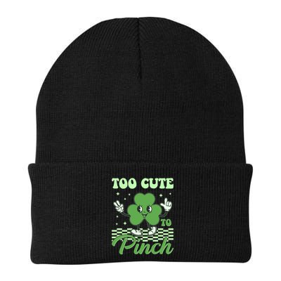 St Patricks Day Too Cute To Pinch Retro Cartoon Shamrock Clover Beanie