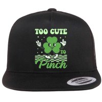 St Patricks Day Too Cute To Pinch Retro Cartoon Shamrock Clover Flatbill Hat