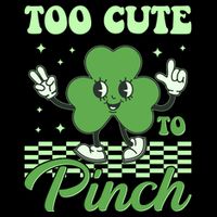 St Patricks Day Too Cute To Pinch Retro Cartoon Shamrock Clover Flatbill Hat
