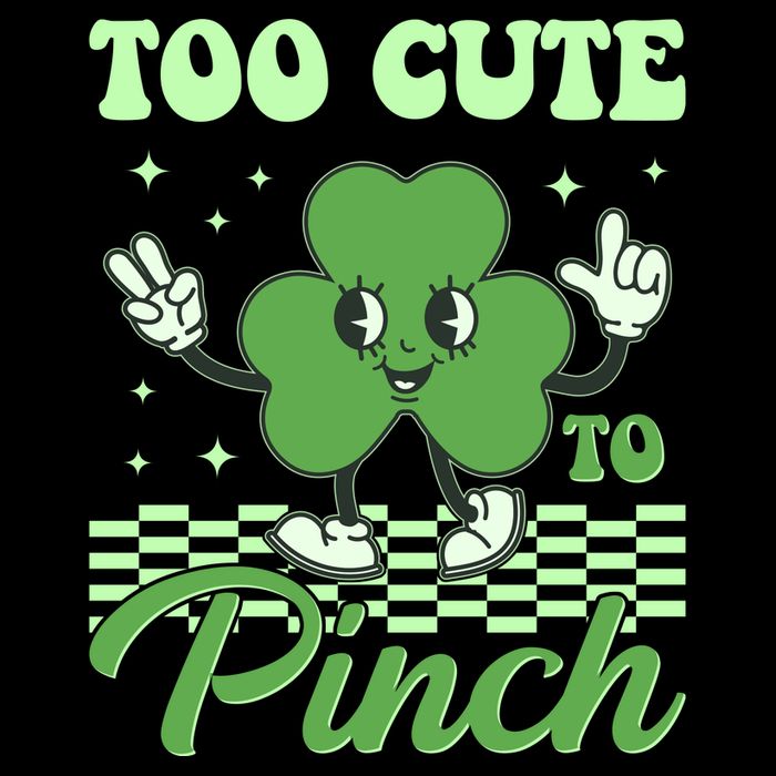 St Patricks Day Too Cute To Pinch Retro Cartoon Shamrock Clover Flatbill Hat