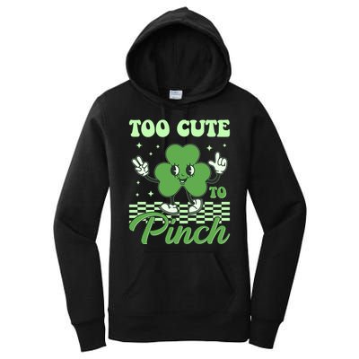 St Patricks Day Too Cute To Pinch Retro Cartoon Shamrock Clover Women's Pullover Hoodie