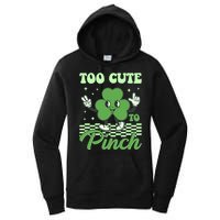 St Patricks Day Too Cute To Pinch Retro Cartoon Shamrock Clover Women's Pullover Hoodie