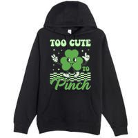 St Patricks Day Too Cute To Pinch Retro Cartoon Shamrock Clover Premium Pullover Hoodie