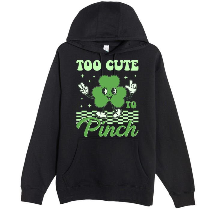 St Patricks Day Too Cute To Pinch Retro Cartoon Shamrock Clover Premium Pullover Hoodie