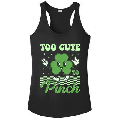 St Patricks Day Too Cute To Pinch Retro Cartoon Shamrock Clover Ladies PosiCharge Competitor Racerback Tank