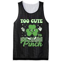 St Patricks Day Too Cute To Pinch Retro Cartoon Shamrock Clover Mesh Reversible Basketball Jersey Tank