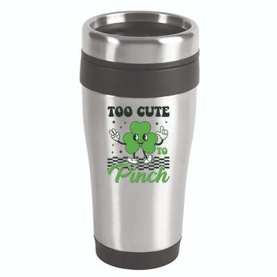 St Patricks Day Too Cute To Pinch Retro Cartoon Shamrock Clover 16oz Travel Tumbler