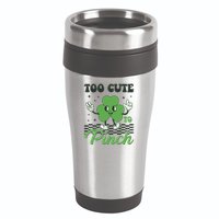 St Patricks Day Too Cute To Pinch Retro Cartoon Shamrock Clover 16oz Travel Tumbler