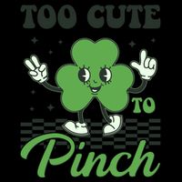 St Patricks Day Too Cute To Pinch Retro Cartoon Shamrock Clover 16oz Travel Tumbler