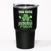 St Patricks Day Too Cute To Pinch Retro Cartoon Shamrock Clover Tumbler