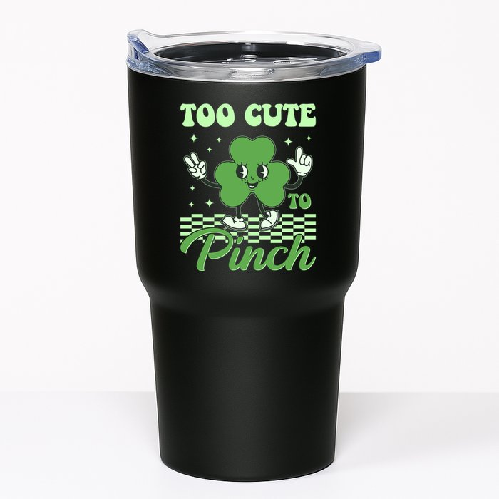 St Patricks Day Too Cute To Pinch Retro Cartoon Shamrock Clover Tumbler