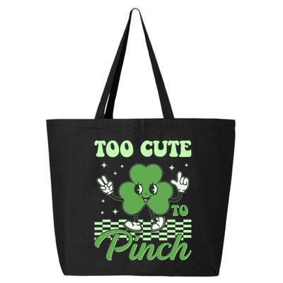 St Patricks Day Too Cute To Pinch Retro Cartoon Shamrock Clover 25L Jumbo Tote