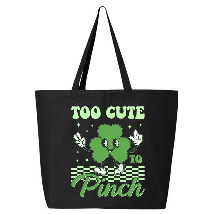 St Patricks Day Too Cute To Pinch Retro Cartoon Shamrock Clover 25L Jumbo Tote