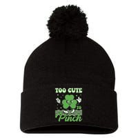 St Patricks Day Too Cute To Pinch Retro Cartoon Shamrock Clover Pom Pom 12in Knit Beanie