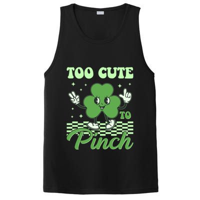 St Patricks Day Too Cute To Pinch Retro Cartoon Shamrock Clover PosiCharge Competitor Tank