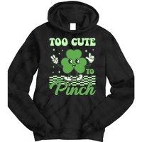 St Patricks Day Too Cute To Pinch Retro Cartoon Shamrock Clover Tie Dye Hoodie