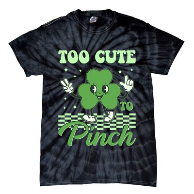 St Patricks Day Too Cute To Pinch Retro Cartoon Shamrock Clover Tie-Dye T-Shirt