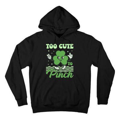 St Patricks Day Too Cute To Pinch Retro Cartoon Shamrock Clover Tall Hoodie