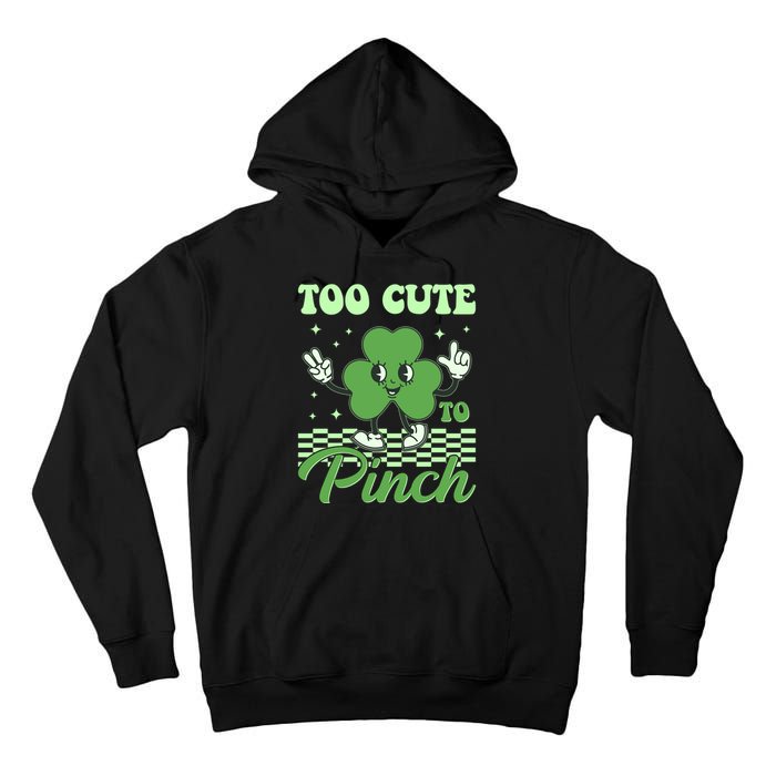 St Patricks Day Too Cute To Pinch Retro Cartoon Shamrock Clover Tall Hoodie