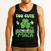 St Patricks Day Too Cute To Pinch Retro Cartoon Shamrock Clover Tank Top