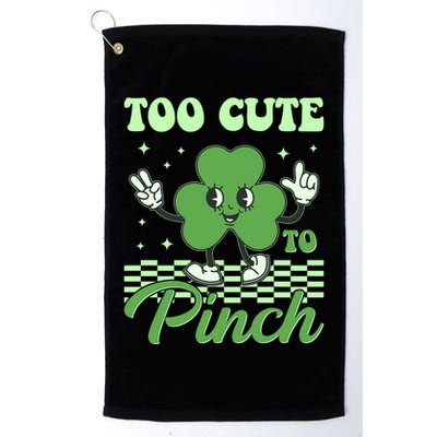 St Patricks Day Too Cute To Pinch Retro Cartoon Shamrock Clover Golf Towel