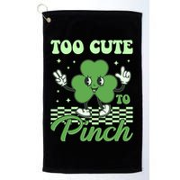 St Patricks Day Too Cute To Pinch Retro Cartoon Shamrock Clover Golf Towel