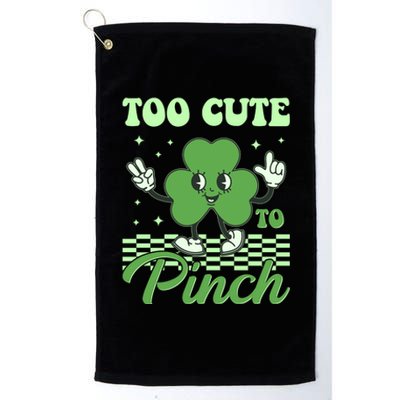 St Patricks Day Too Cute To Pinch Retro Cartoon Shamrock Clover Platinum Collection Golf Towel