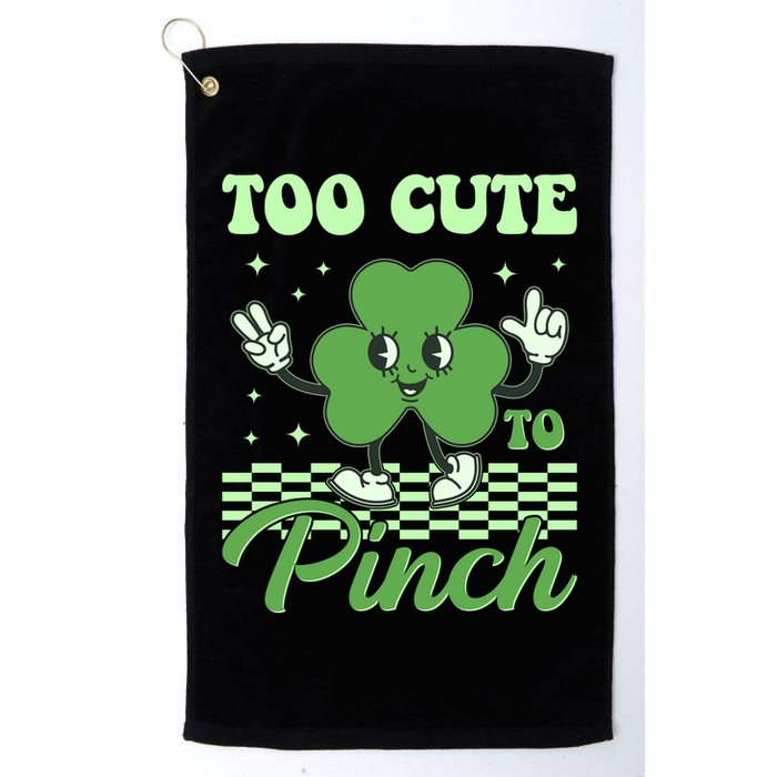 St Patricks Day Too Cute To Pinch Retro Cartoon Shamrock Clover Golf Towel
