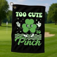 St Patricks Day Too Cute To Pinch Retro Cartoon Shamrock Clover Golf Towel