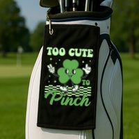 St Patricks Day Too Cute To Pinch Retro Cartoon Shamrock Clover Golf Towel