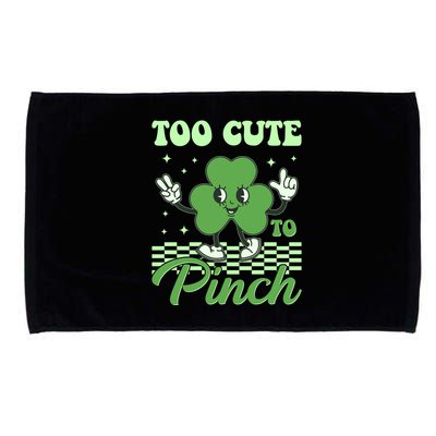 St Patricks Day Too Cute To Pinch Retro Cartoon Shamrock Clover Microfiber Hand Towel