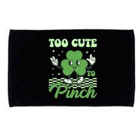 St Patricks Day Too Cute To Pinch Retro Cartoon Shamrock Clover Microfiber Hand Towel