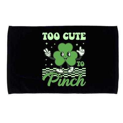 St Patricks Day Too Cute To Pinch Retro Cartoon Shamrock Clover Microfiber Hand Towel