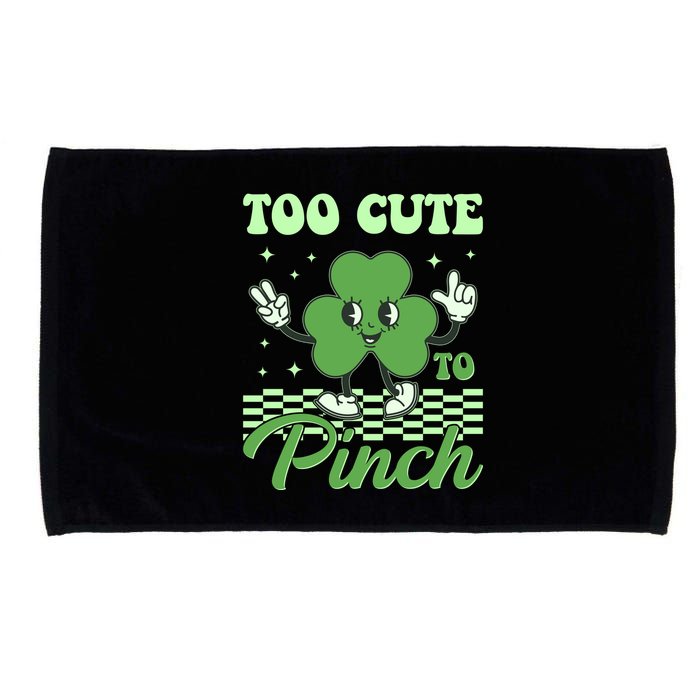 St Patricks Day Too Cute To Pinch Retro Cartoon Shamrock Clover Microfiber Hand Towel