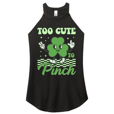 St Patricks Day Too Cute To Pinch Retro Cartoon Shamrock Clover Women's Perfect Tri Rocker Tank