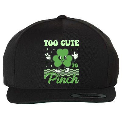 St Patricks Day Too Cute To Pinch Retro Cartoon Shamrock Clover Wool Snapback Cap