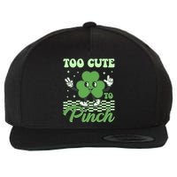 St Patricks Day Too Cute To Pinch Retro Cartoon Shamrock Clover Wool Snapback Cap