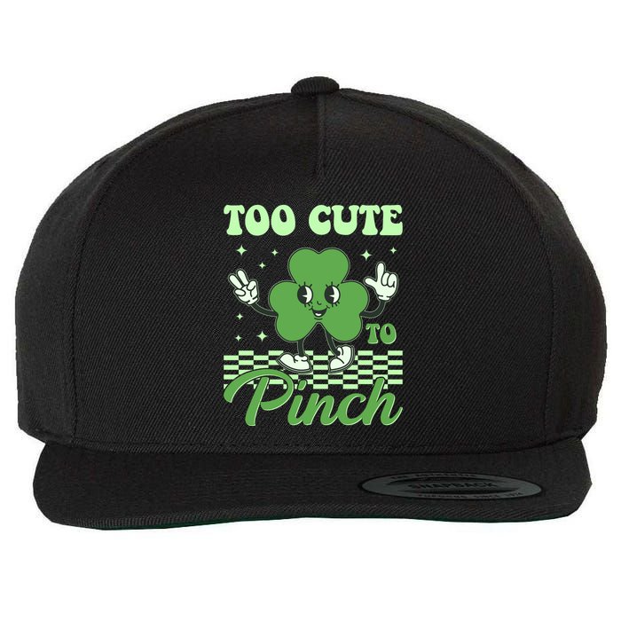 St Patricks Day Too Cute To Pinch Retro Cartoon Shamrock Clover Wool Snapback Cap