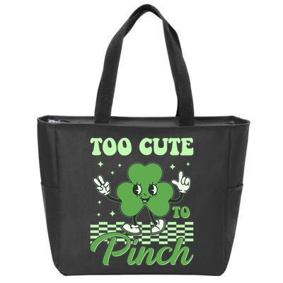 St Patricks Day Too Cute To Pinch Retro Cartoon Shamrock Clover Zip Tote Bag