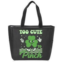 St Patricks Day Too Cute To Pinch Retro Cartoon Shamrock Clover Zip Tote Bag