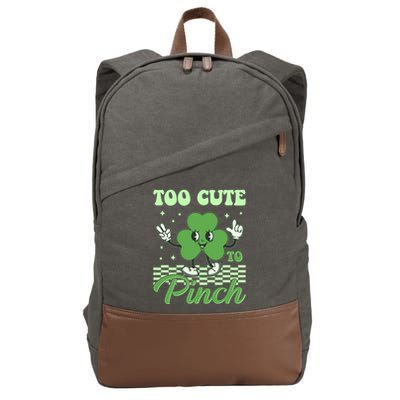 St Patricks Day Too Cute To Pinch Retro Cartoon Shamrock Clover Cotton Canvas Backpack