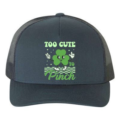 St Patricks Day Too Cute To Pinch Retro Cartoon Shamrock Clover Yupoong Adult 5-Panel Trucker Hat