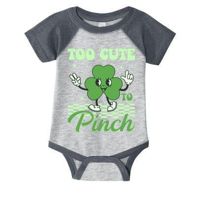 St Patricks Day Too Cute To Pinch Retro Cartoon Shamrock Clover Infant Baby Jersey Bodysuit