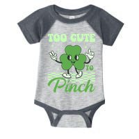 St Patricks Day Too Cute To Pinch Retro Cartoon Shamrock Clover Infant Baby Jersey Bodysuit