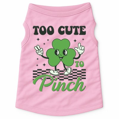 St Patricks Day Too Cute To Pinch Retro Cartoon Shamrock Clover Doggie Tank