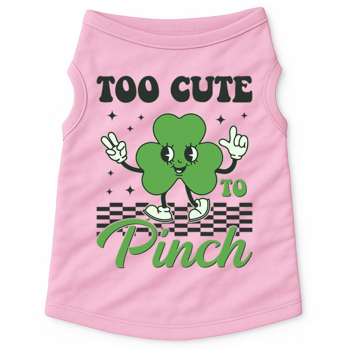 St Patricks Day Too Cute To Pinch Retro Cartoon Shamrock Clover Doggie Tank