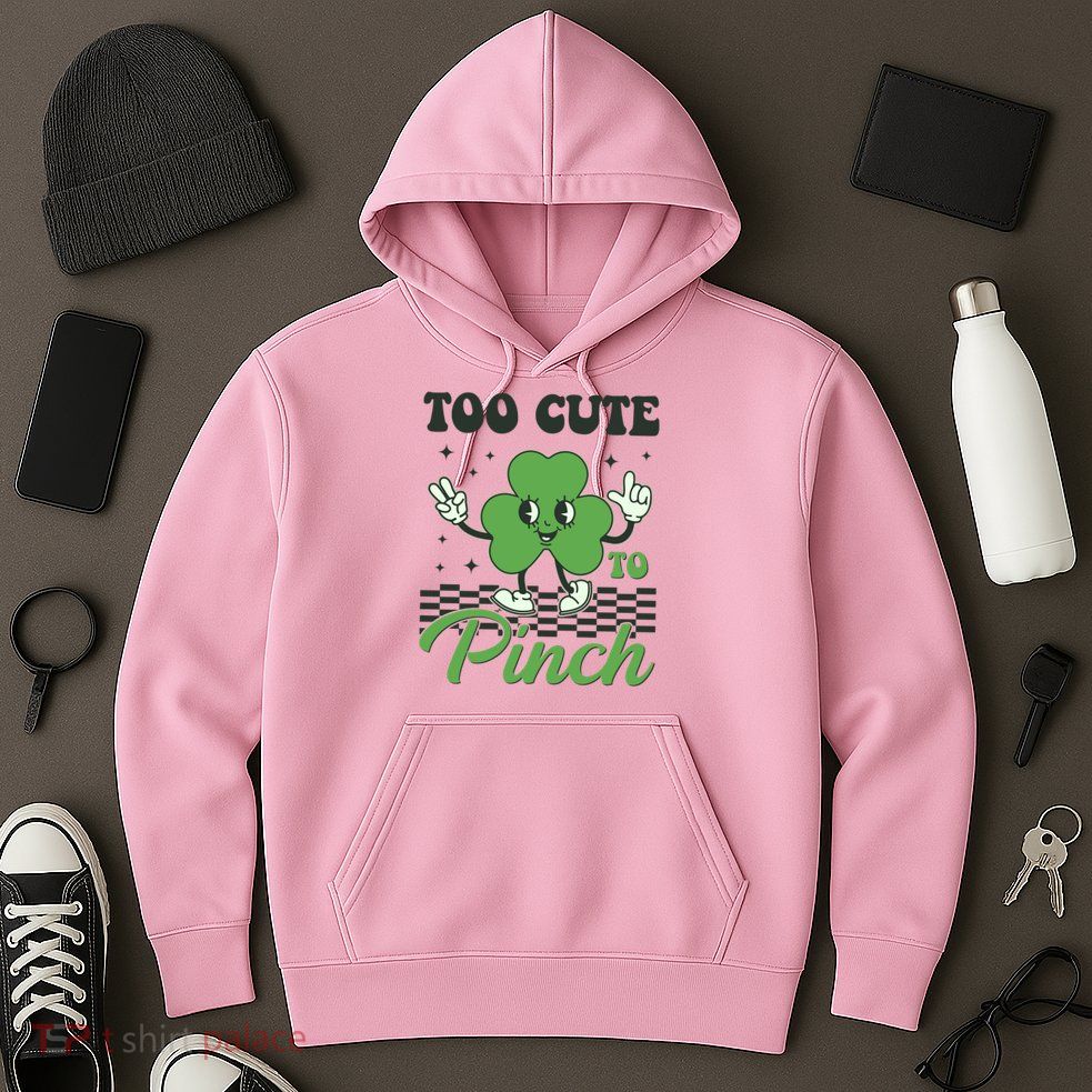 St Patricks Day Too Cute To Pinch Retro Cartoon Shamrock Clover Hoodie