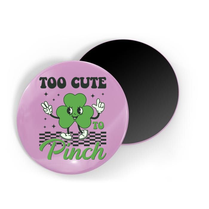 St Patricks Day Too Cute To Pinch Retro Cartoon Shamrock Clover Magnet