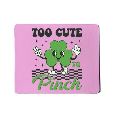 St Patricks Day Too Cute To Pinch Retro Cartoon Shamrock Clover Mousepad