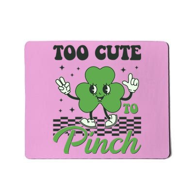 St Patricks Day Too Cute To Pinch Retro Cartoon Shamrock Clover Mousepad